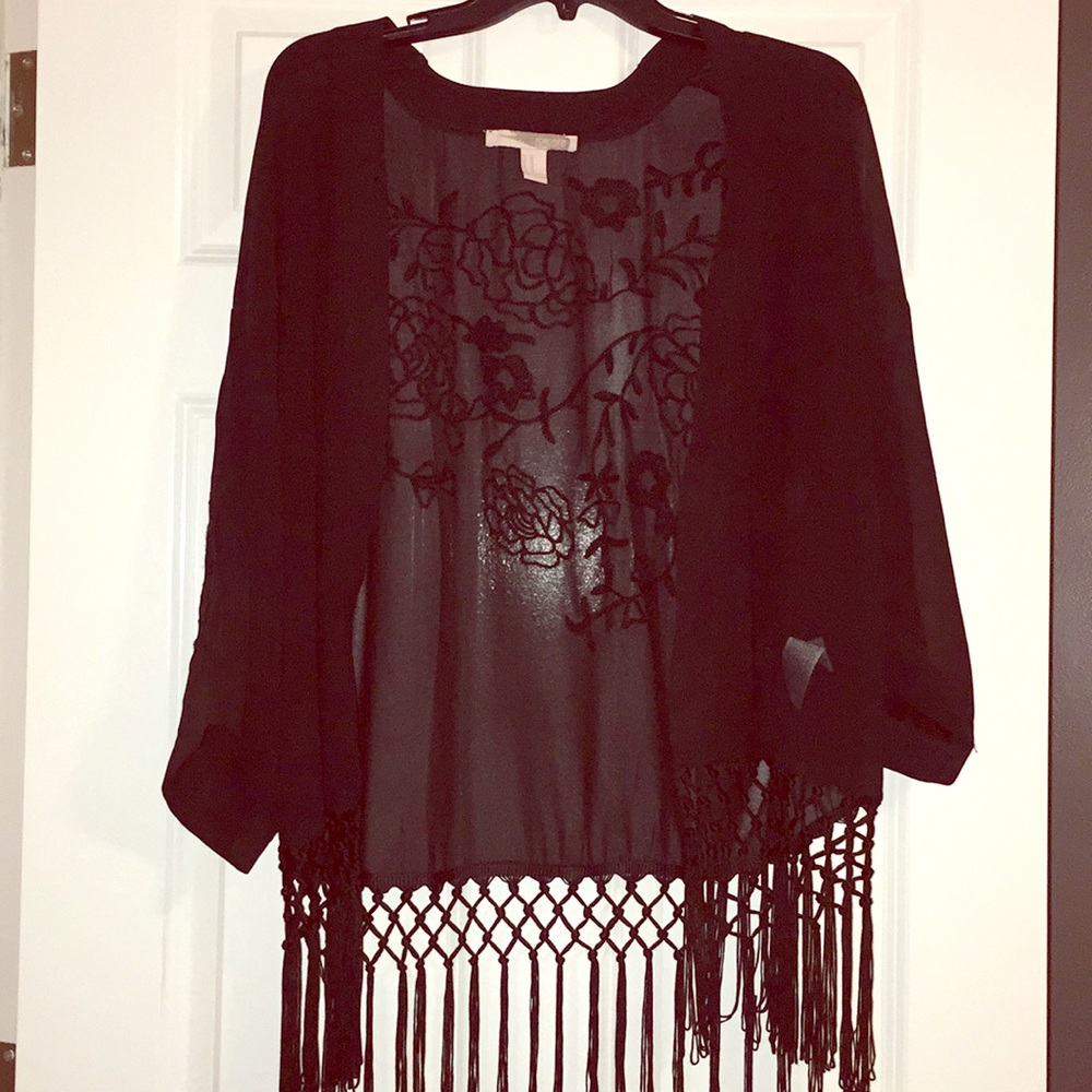 Sheer Black Embroidered Kimono